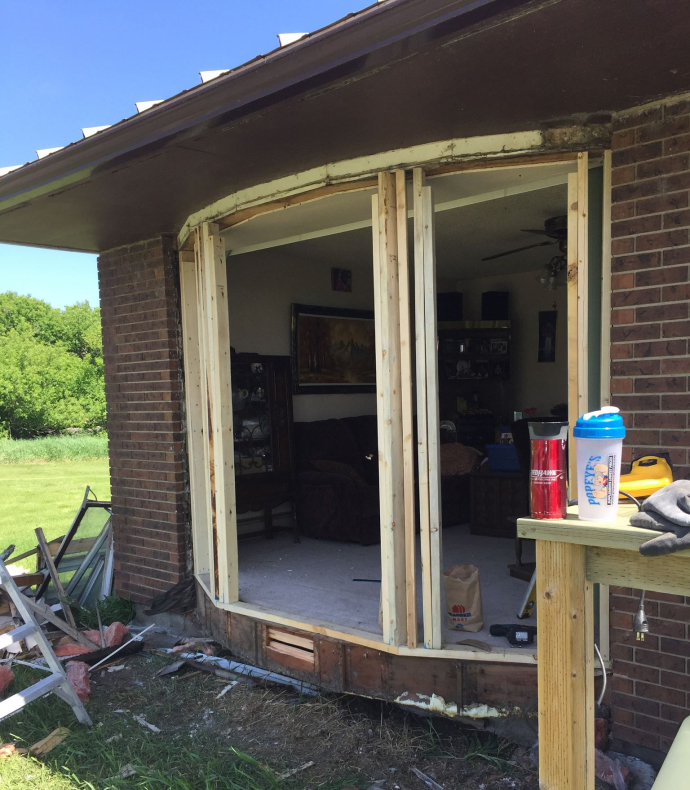 Stripped bay-window being renovated, before picture -Vanbee Construction